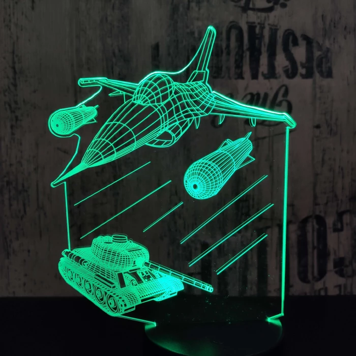 Harci repülő és tank 7 színű 3D led lámpa