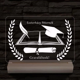 Ballagásra Diplomaosztóra  Szalagavatóra személyre szabott fatalppal 7 színű 3D led lámpa