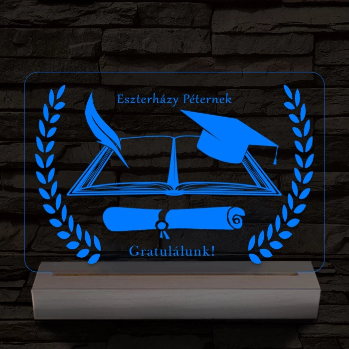 Ballagásra Diplomaosztóra  Szalagavatóra személyre szabott fatalppal 7 színű 3D led lámpa