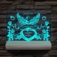 Esküvő, házassági évforduló személyre szabott 20 cm fa talppal 7 színű 3D led lámpa