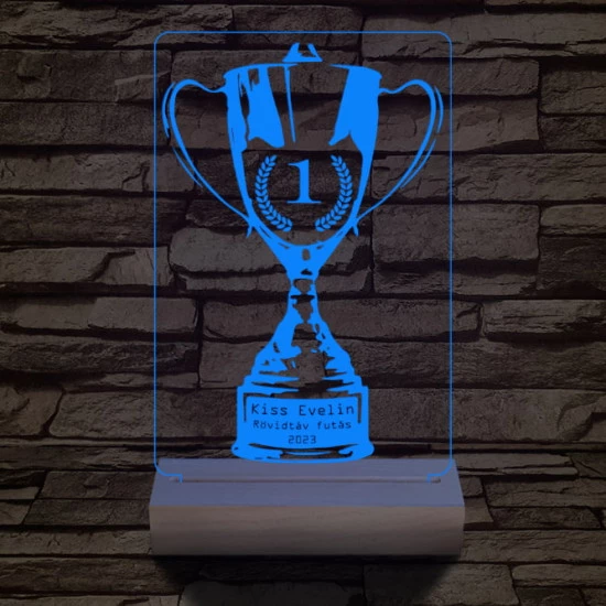 Serleg, Kupa személyre szabott 20 cm fa talppal 7 színű 3D led lámpa
