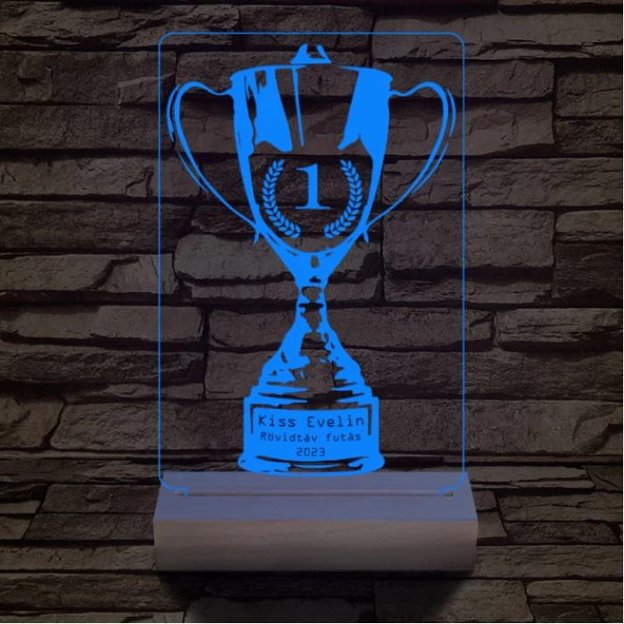 Serleg, Kupa személyre szabott 20 cm fa talppal 7 színű 3D led lámpa