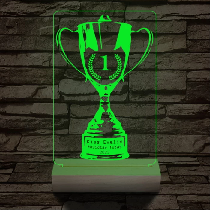 Serleg, Kupa személyre szabott 20 cm fa talppal 7 színű 3D led lámpa
