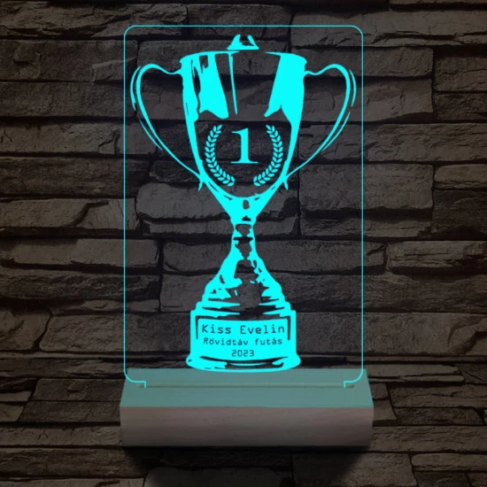 Serleg, Kupa személyre szabott 20 cm fa talppal 7 színű 3D led lámpa