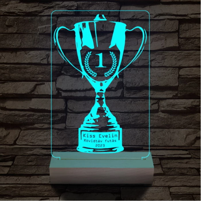 Serleg, Kupa személyre szabott 20 cm fa talppal 7 színű 3D led lámpa