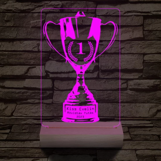 Serleg, Kupa személyre szabott 20 cm fa talppal 7 színű 3D led lámpa