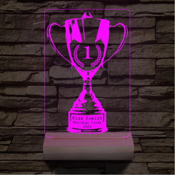 Serleg, Kupa személyre szabott 20 cm fa talppal 7 színű 3D led lámpa