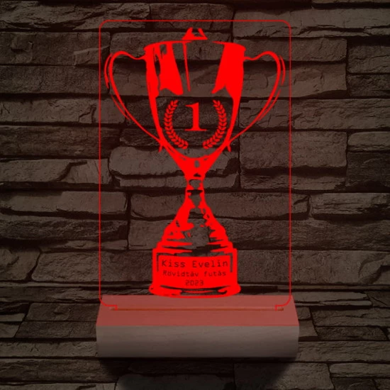 Serleg, Kupa személyre szabott 20 cm fa talppal 7 színű 3D led lámpa