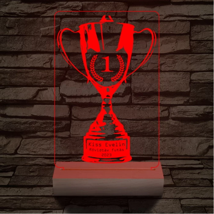 Serleg, Kupa személyre szabott 20 cm fa talppal 7 színű 3D led lámpa