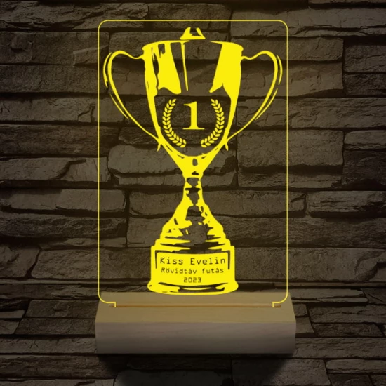 Serleg, Kupa személyre szabott 20 cm fa talppal 7 színű 3D led lámpa