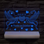 Esküvő galambokkal, házassági évforduló személyre szabott 20 cm fa talppal 7 színű 3D led lámpa