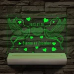 Esküvő galambokkal, házassági évforduló személyre szabott 20 cm fa talppal 7 színű 3D led lámpa