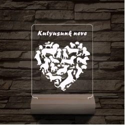 Tacskó kutya személyre szabott 20 cm fa talppal 7 színű 3D led lámpa