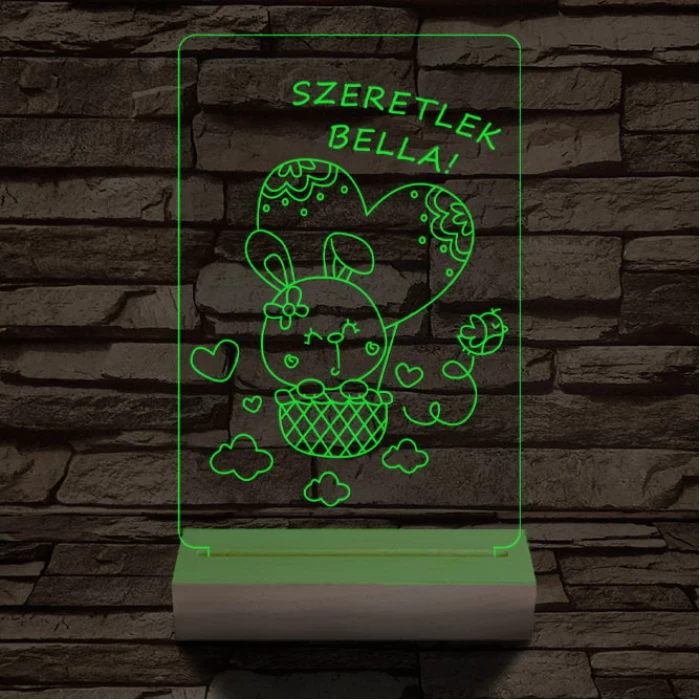 Ballonos nyuszi személyre szabott 20 cm fa talppal 7 színű 3D led lámpa