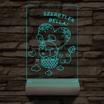 Ballonos nyuszi személyre szabott 20 cm fa talppal 7 színű 3D led lámpa