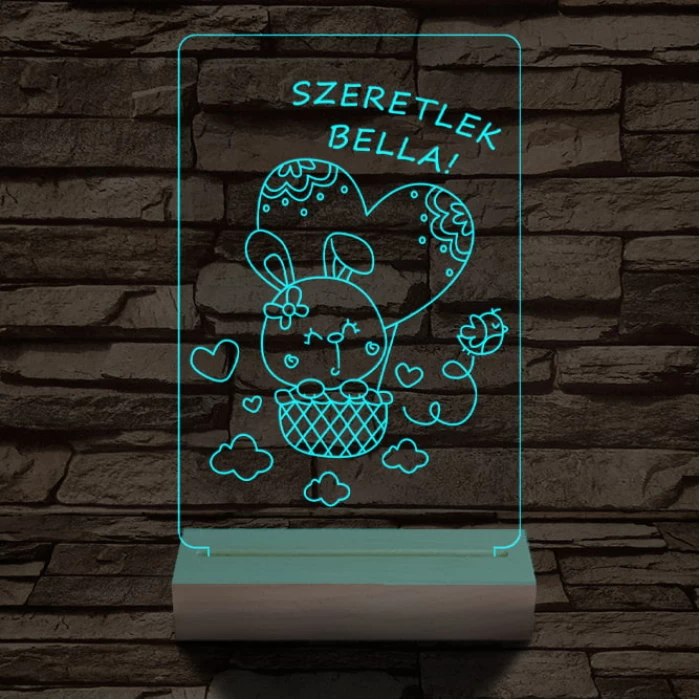 Ballonos nyuszi személyre szabott 20 cm fa talppal 7 színű 3D led lámpa