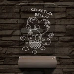 Ballonos nyuszi személyre szabott 20 cm fa talppal 7 színű 3D led lámpa