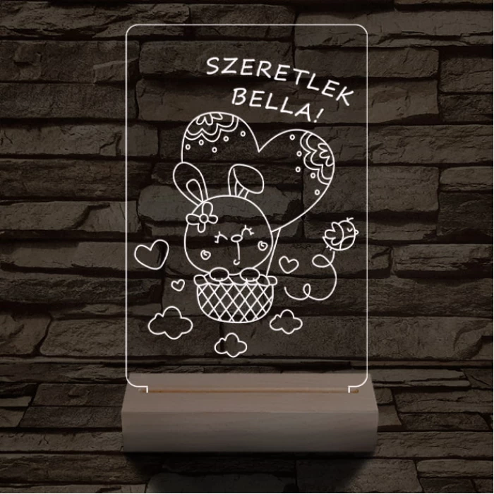 Ballonos nyuszi személyre szabott 20 cm fa talppal 7 színű 3D led lámpa