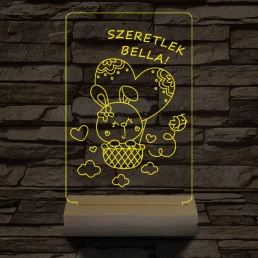 Ballonos nyuszi személyre szabott 20 cm fa talppal 7 színű 3D led lámpa