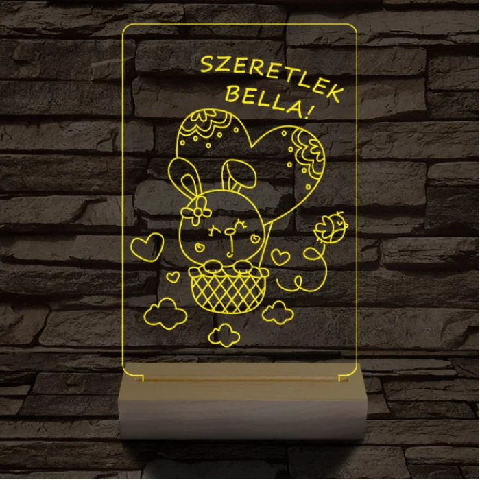 Ballonos nyuszi személyre szabott 20 cm fa talppal 7 színű 3D led lámpa