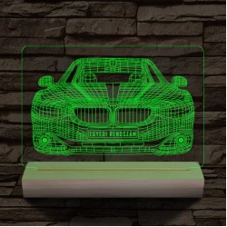 BMW autó egyedi rendszámmal személyre szabott 20 cm fa talppal 7 színű 3D led lámpa