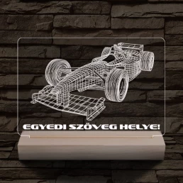 Forma 1 autó személyre szabott 20 cm fa talppal 7 színű 3D led lámpa