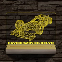 Forma 1 autó személyre szabott 20 cm fa talppal 7 színű 3D led lámpa