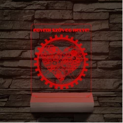 Szív fogaskerék személyre szabott 20 cm fa talppal 7 színű 3D led lámpa