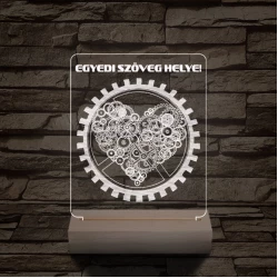 Szív fogaskerék személyre szabott 20 cm fa talppal 7 színű 3D led lámpa