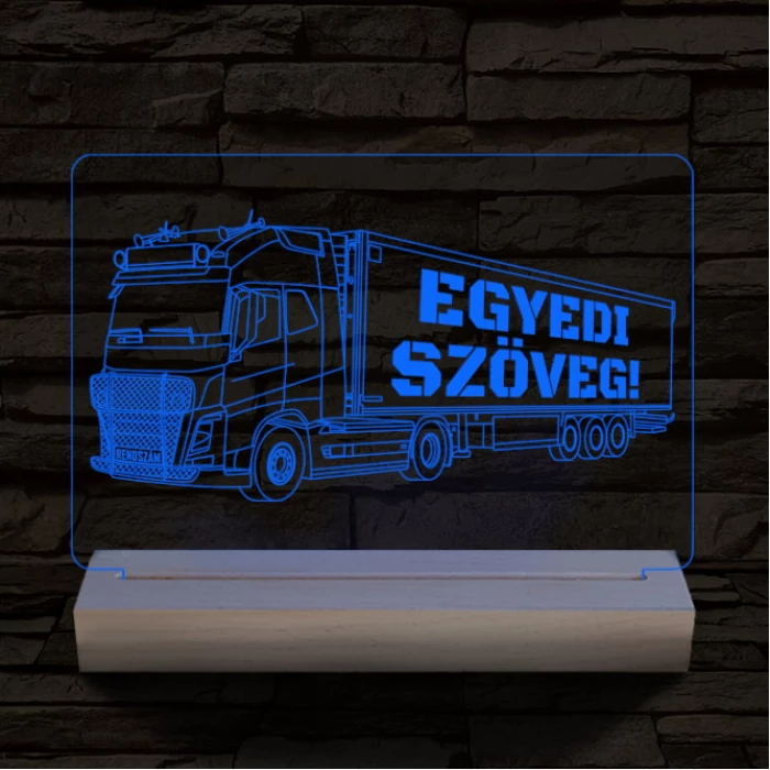 Kamion egyedi rendszámmal személyre szabott fatalppal 7 színű 3D led lámpa