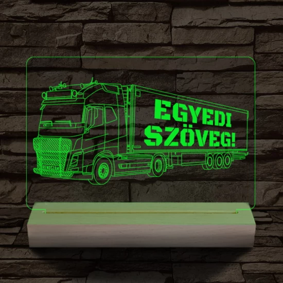 Kamion egyedi rendszámmal személyre szabott fatalppal 7 színű 3D led lámpa