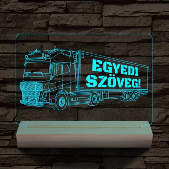 Kamion egyedi rendszámmal személyre szabott fatalppal 7 színű 3D led lámpa
