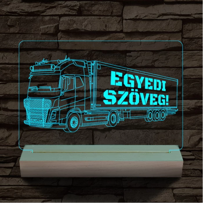 Kamion egyedi rendszámmal személyre szabott fatalppal 7 színű 3D led lámpa