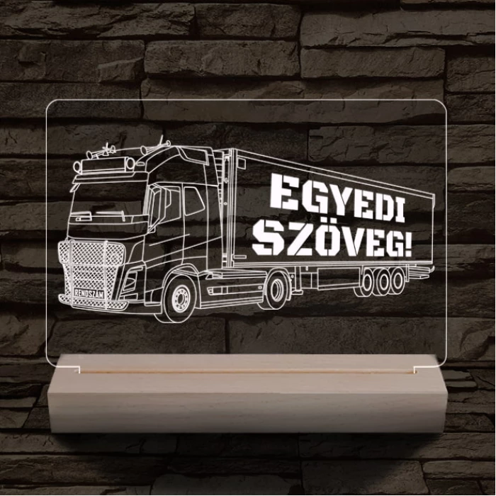 Kamion egyedi rendszámmal személyre szabott fatalppal 7 színű 3D led lámpa