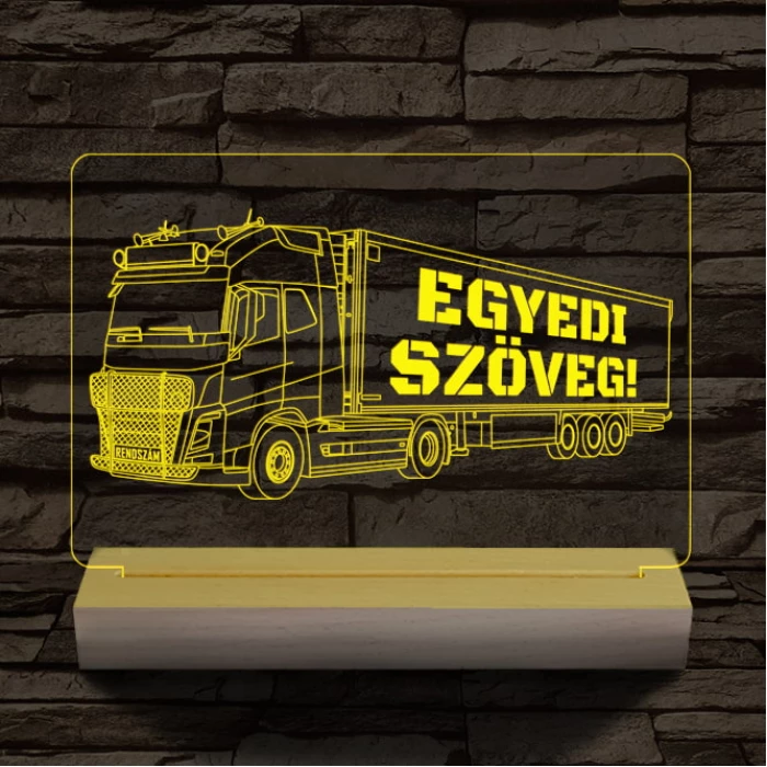 Kamion egyedi rendszámmal személyre szabott fatalppal 7 színű 3D led lámpa