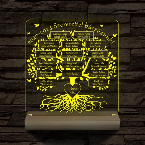 Osztályfa személyre szabott fatalppal 7 színű 3D led lámpa