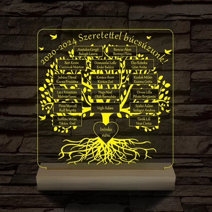 Osztályfa személyre szabott fatalppal 7 színű 3D led lámpa