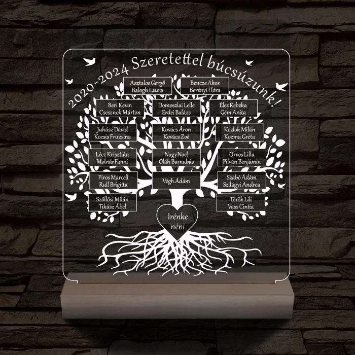 Osztályfa személyre szabott fatalppal 7 színű 3D led lámpa