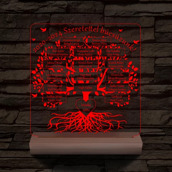 Osztályfa személyre szabott fatalppal 7 színű 3D led lámpa