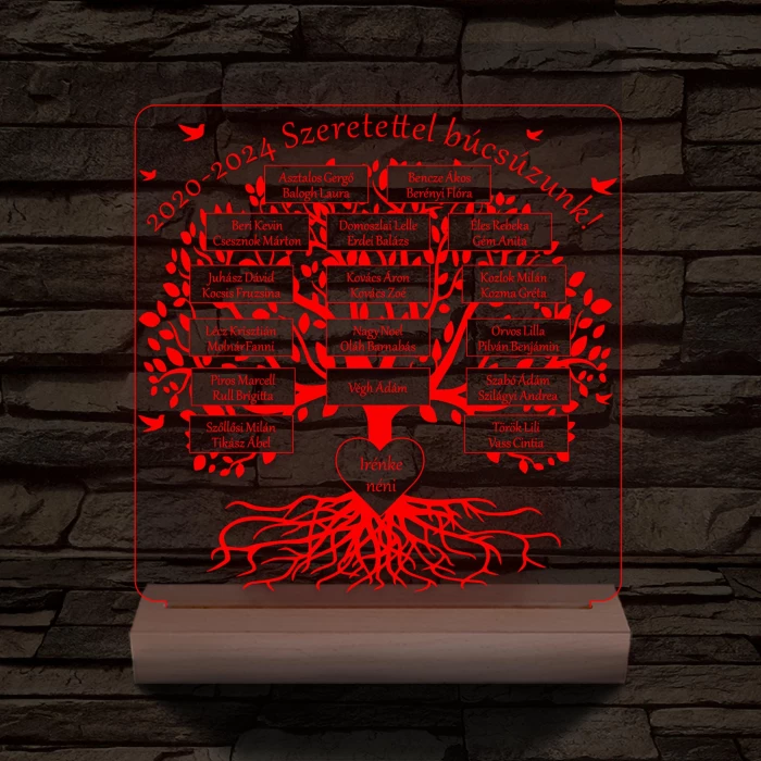 Osztályfa személyre szabott fatalppal 7 színű 3D led lámpa