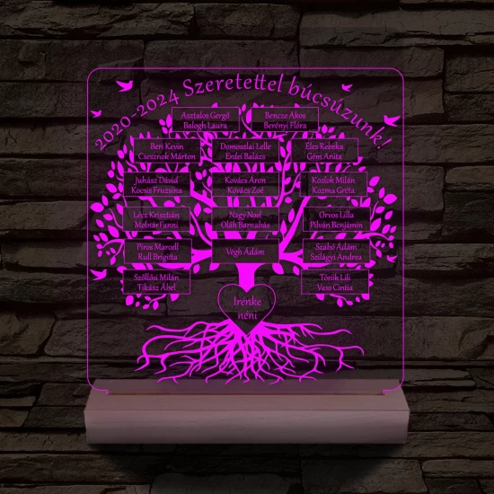 Osztályfa személyre szabott fatalppal 7 színű 3D led lámpa