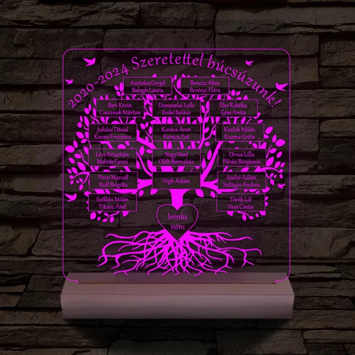 Osztályfa személyre szabott fatalppal 7 színű 3D led lámpa