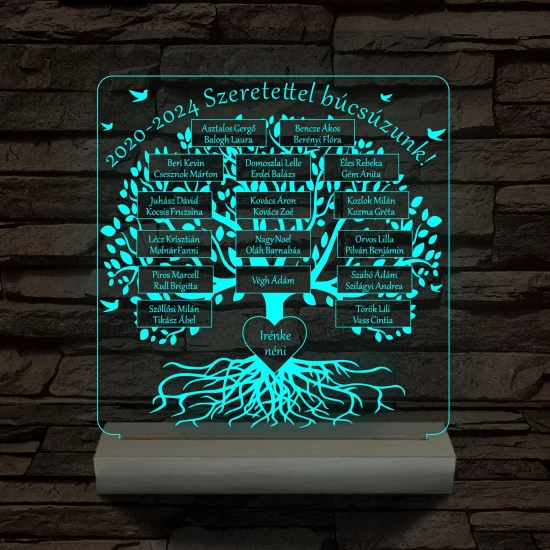 Osztályfa személyre szabott fatalppal 7 színű 3D led lámpa