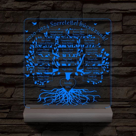 Osztályfa személyre szabott fatalppal 7 színű 3D led lámpa