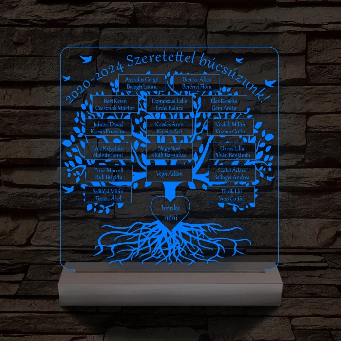 Osztályfa személyre szabott fatalppal 7 színű 3D led lámpa