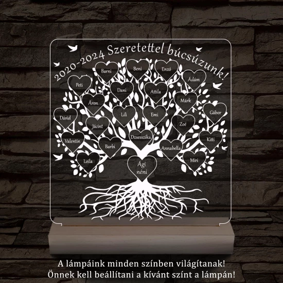 Osztályfa személyre szabott fatalppal 7 színű 3D led lámpa