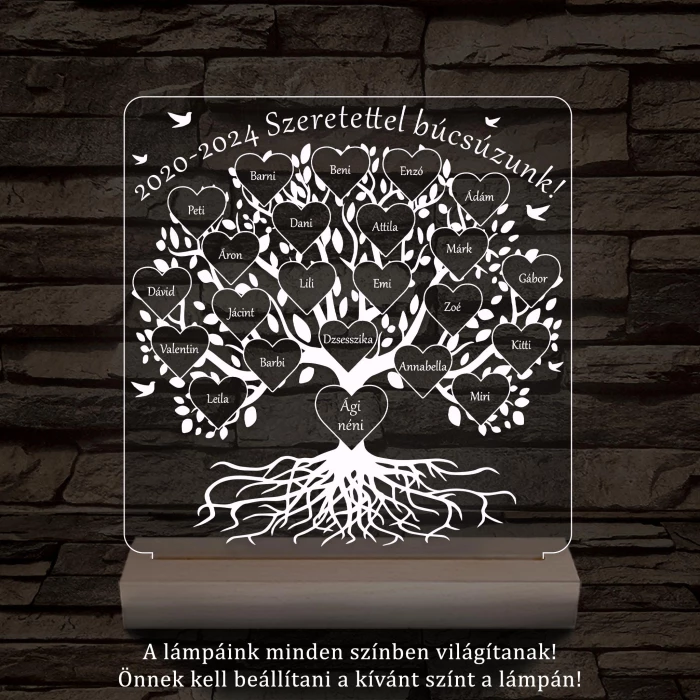 Osztályfa személyre szabott fatalppal 7 színű 3D led lámpa