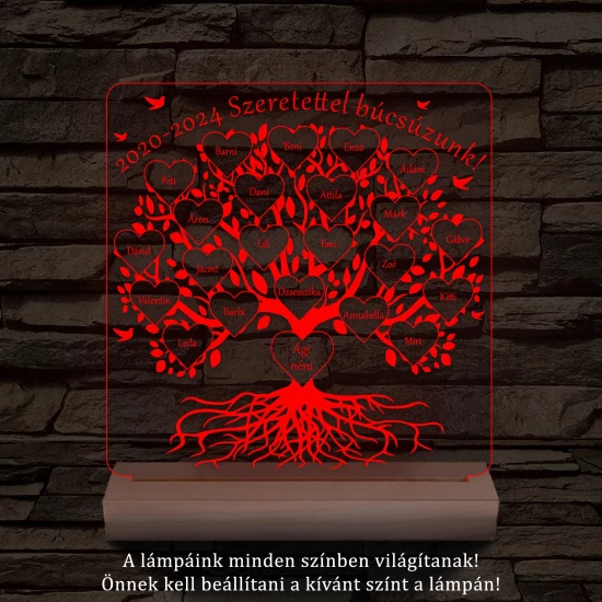 Osztályfa személyre szabott fatalppal 7 színű 3D led lámpa