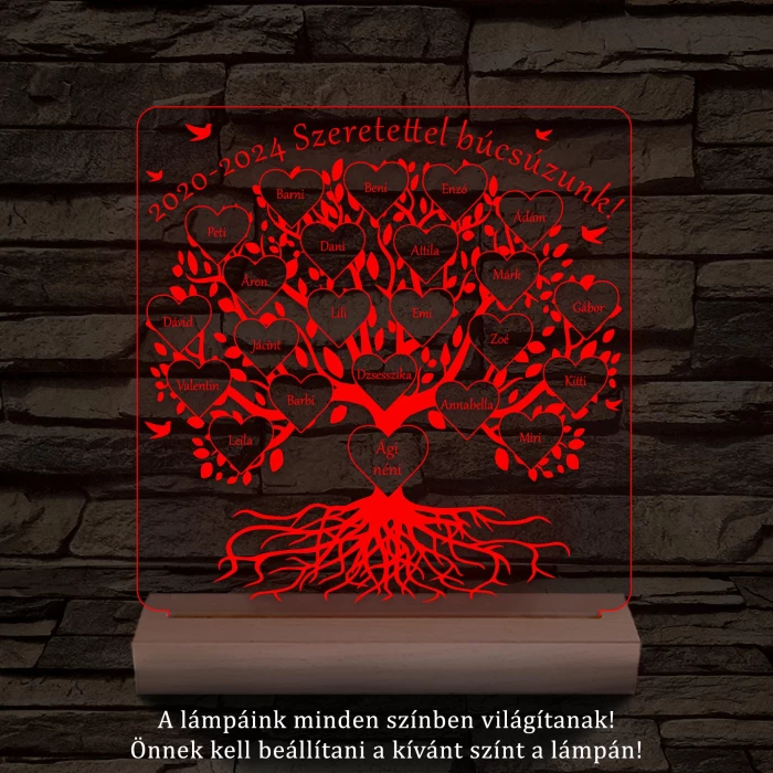 Osztályfa személyre szabott fatalppal 7 színű 3D led lámpa