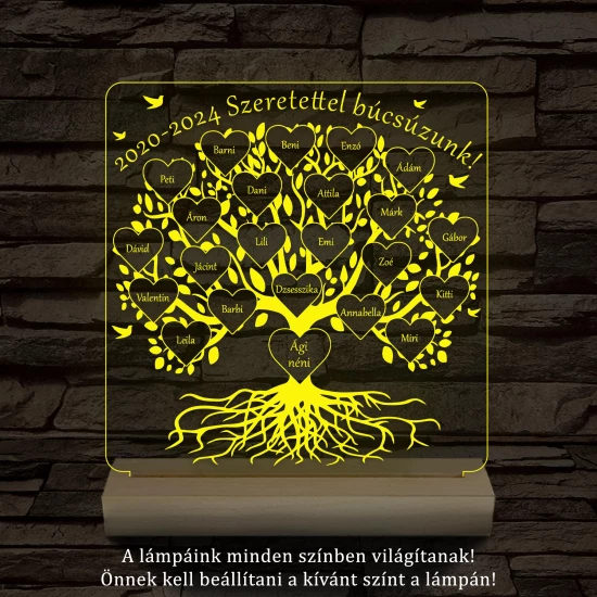Osztályfa személyre szabott fatalppal 7 színű 3D led lámpa